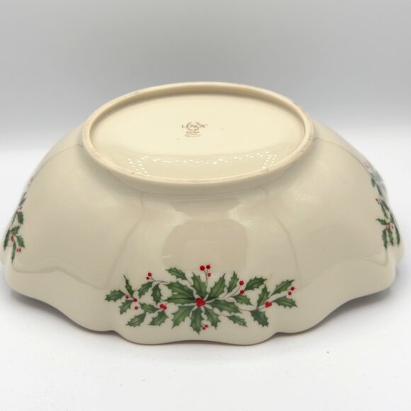 Vintage Lenox Dimension Holiday Holly Berry Scalloped 10" Long Oval Serving Bowl - Picture 6 of 8